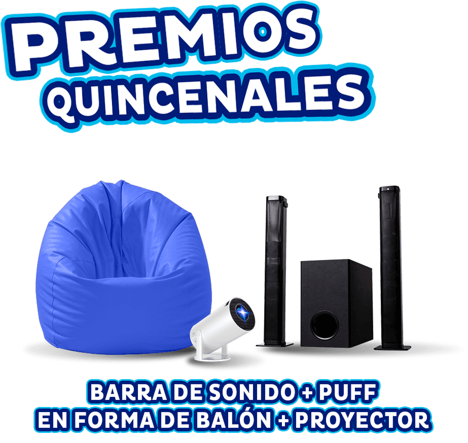 Premio quincenal: barra de sonido, puff en forma de balón y proyector